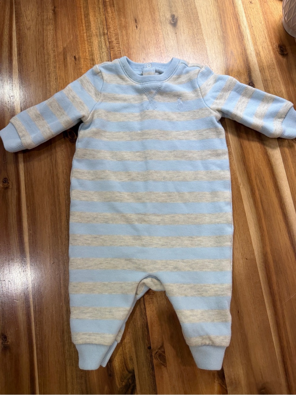 Ralph Lauren Light Blue & Cream Striped Baby One-Piece Footie